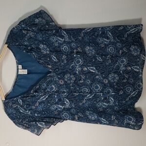 Joie Blue Flatter Sleeve Chiffon Floral Tie Neck Blouse Size Large Lined